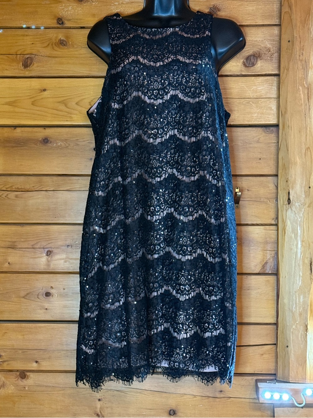 Ronni Nicole Black Lace Midi Dress with Nude Lining